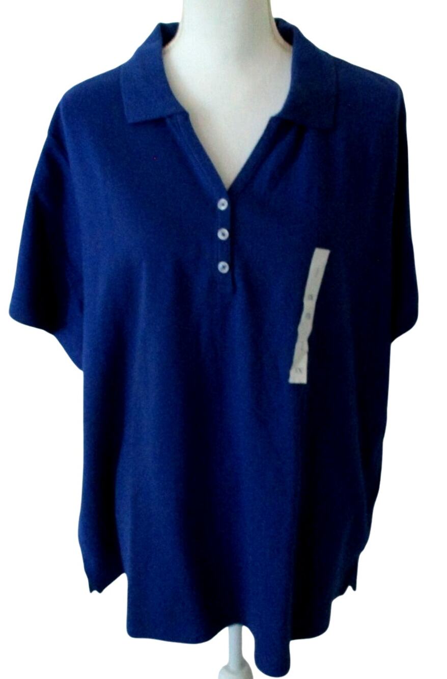 Croft & Barrow Women's Plus Blue Short Sleeve Polo Shirt NWT Size 3X